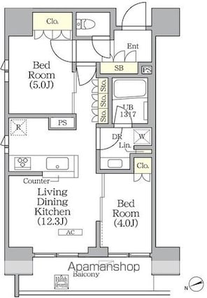グランエール西日暮里[2LDK/51.03m2]の間取図