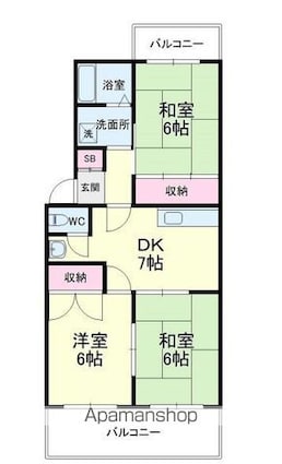 ウィンディホクエンⅠ[3DK/60.12m2]の間取図