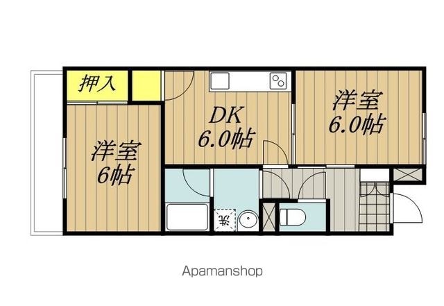 Ｓｕｒｐｌｕｓ　ＴｗｏアクアマリンＫＯＳＨＩＢＡ[2DK/45.5m2]の間取図