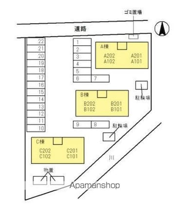 ソレーユ高岡　Ｃ棟[1LDK/45.42m2]の配置図