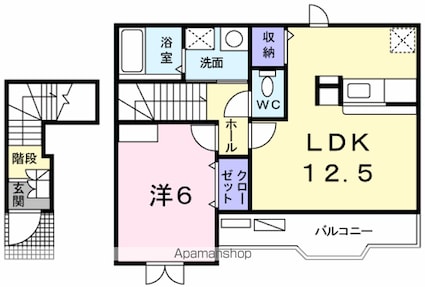 優美　Ａ[1LDK/46.09m2]の間取図