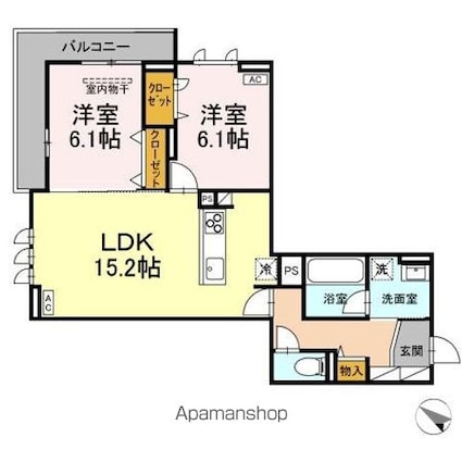 ボン・メゾン東福山[2LDK/65.07m2]の間取図
