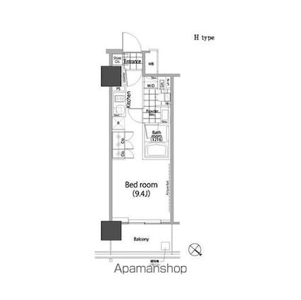 パークハビオ赤坂タワー[1R/24.37m2]の間取図