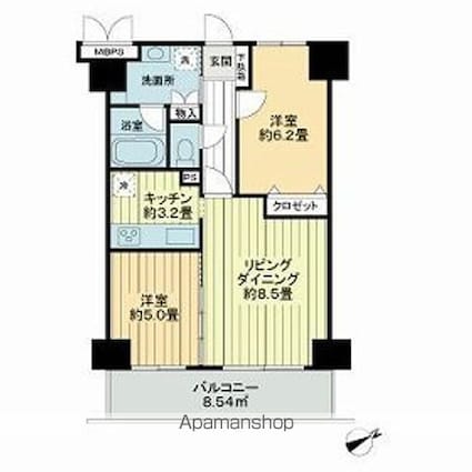 ライオンズシティ西新宿[2LDK/53.29m2]の間取図