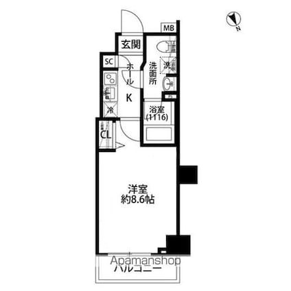 東京都練馬区向山２丁目[1K/25.53m2]の間取図