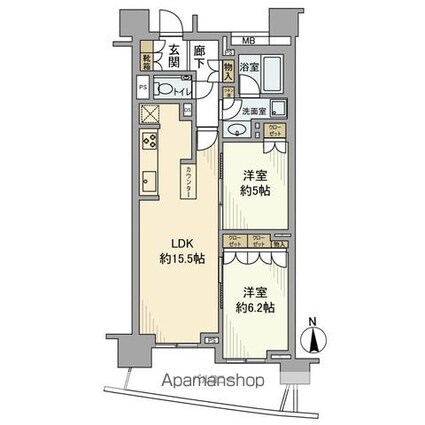 プラウド高田馬場[2LDK/62.04m2]の間取図