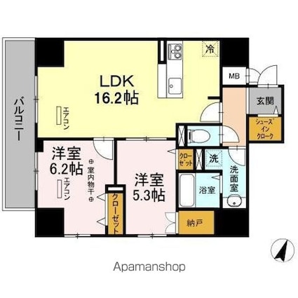 ＩＳ（イズ）[2LDK/63.03m2]の間取図