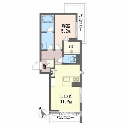 香川県高松市多賀町３丁目[1LDK/44.45m2]の間取図