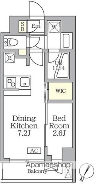 東京都世田谷区三宿１丁目[1DK/25.46m2]の間取図