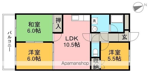 高知県高知市桟橋通５丁目[3LDK/64.3m2]の間取図