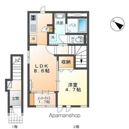 クレアⅢ　[1LDK/42.34m2]の間取図