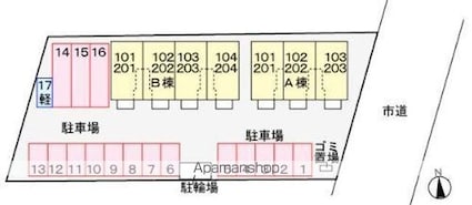 クラール郷東　Ａ[1LDK/42.28m2]の配置図