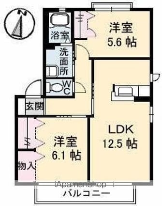 ロイヤルフェルティ　Ａ・Ｂ・Ｃ・Ｄ・Ｅ[2LDK/57.07m2]の間取図