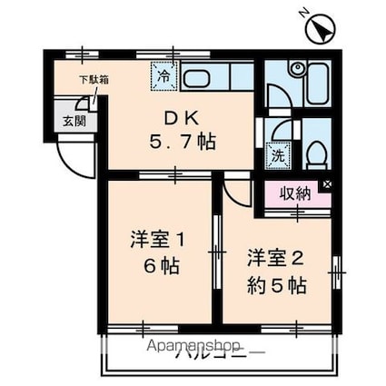 東京都北区豊島２丁目[2DK/36.33m2]の間取図