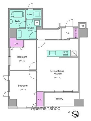 ラクラス日本橋久松町[2LDK/57.01m2]の間取図
