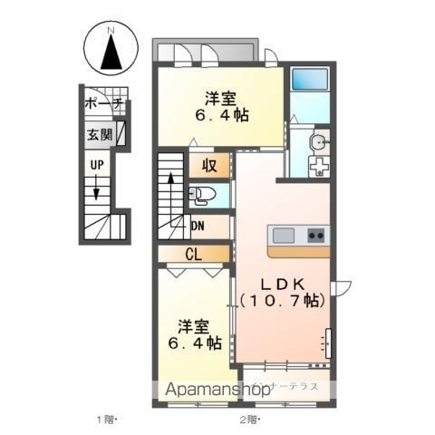 名鉄名古屋本線 須ケ口駅 徒歩27分 2階建 築10年の間取り写真
