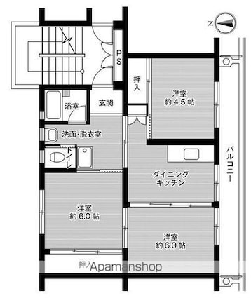 ビレッジハウス本村２号棟[3DK/53.96m2]の間取図