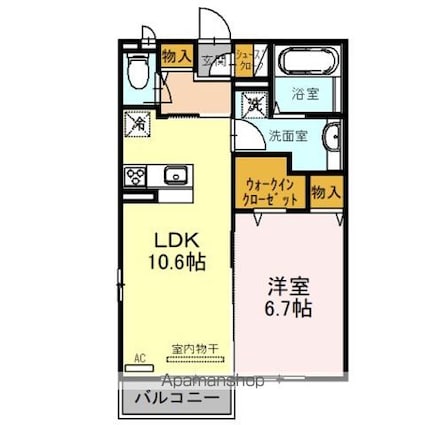 シャーロット壱番館[1LDK/45.05m2]の間取図