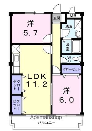 ニューマリッチ笹沖[2LDK/59.4m2]の間取図