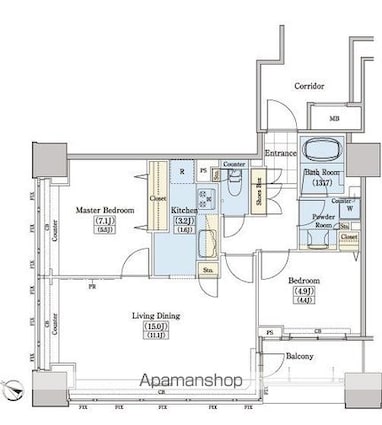 レジディアタワー上池袋（タワー棟）[2LDK/65.45m2]の間取図