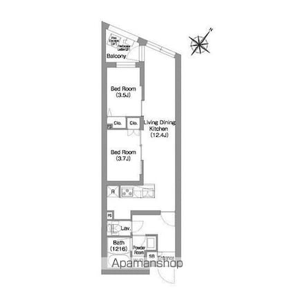 コンフォリア・リヴ渋谷本町[2LDK/45.43m2]の間取図
