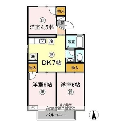 プレジールワカミヤ　Ａ棟[3DK/50.09m2]の間取図