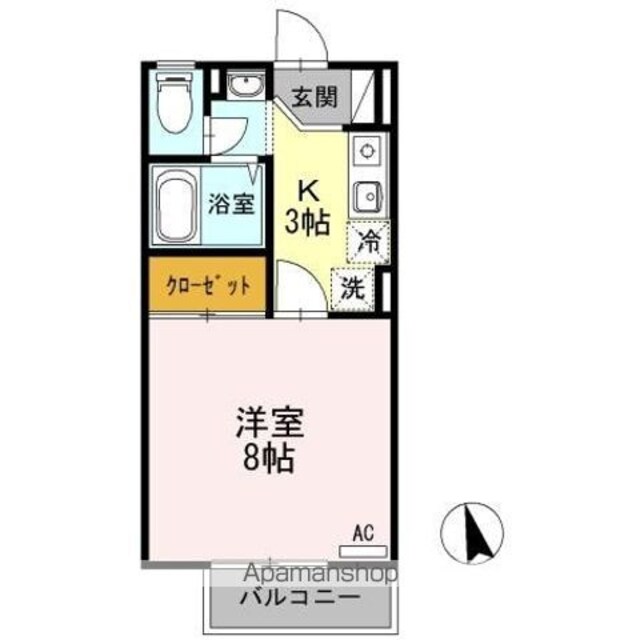 アルス若里　Ｂ[1K/26.71m2]の間取図