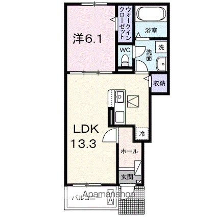 ラ・クラリエールＮ[1LDK/46.6m2]の間取図