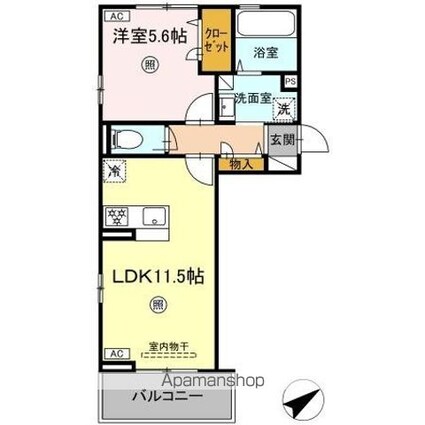 ＷＭ新八代　Ｂ棟[1LDK/42.93m2]の間取図