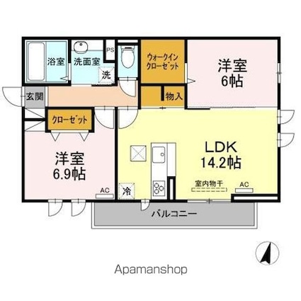 Ｄーｒｏｏｍ　Ｒａｆｆｉｎｅ[2LDK/64.42m2]の間取図