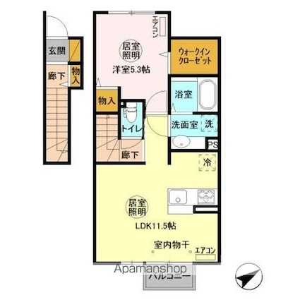 フォレストメゾン深芝[1LDK/45.85m2]の間取図