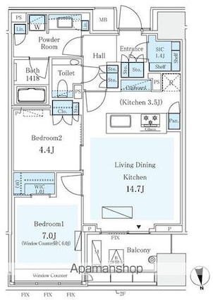 パークコート　ザ・三番町ハウス[2LDK/64.57m2]の間取図
