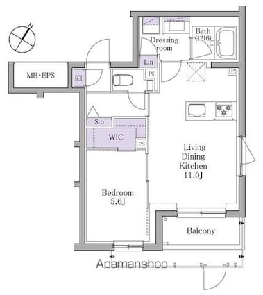 イプセ白金[1LDK/41.53m2]の間取図