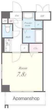 クローネ住吉[1K/25.39m2]の間取図