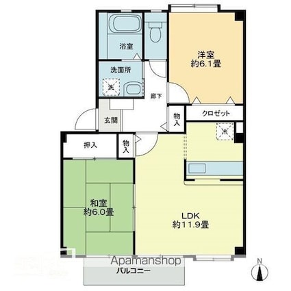 フォブール北井門Ｂ[2LDK/55.9m2]の間取図