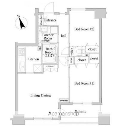 東京都荒川区荒川２丁目[2LDK/60m2]の間取図