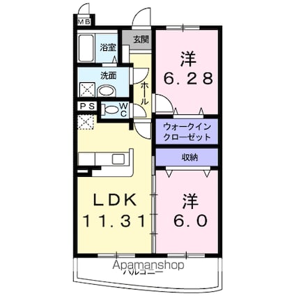 アビタシオン　グラース[2LDK/57.08m2]の間取図
