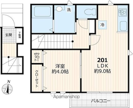 フィカーサ石神井町[1LDK/38.35m2]の間取図