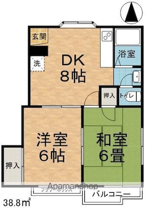 フォーブル花水木[2DK/38.8m2]の間取図