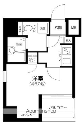 東京都北区滝野川７丁目[1K/19.91m2]の間取図