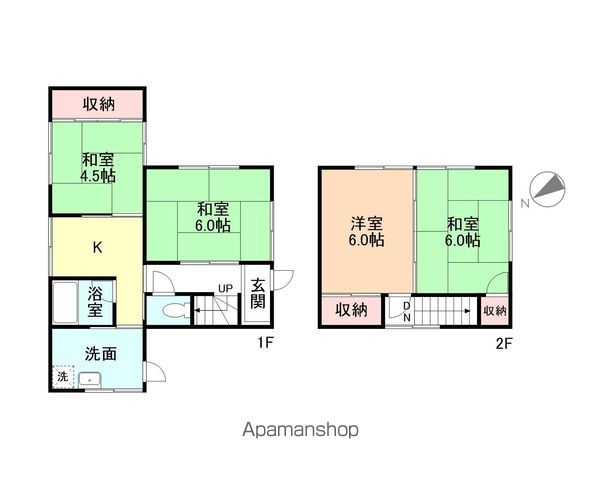 富山地鉄本線 東新庄駅 徒歩14分 2階建 築49年の間取り写真