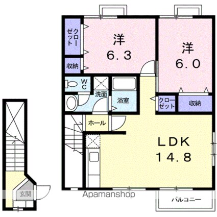 サンガーデンＡ[2LDK/64.97m2]の間取図