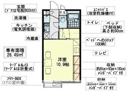 レオパレス清明２[1K/26.49m2]の間取図