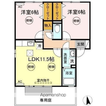 ブルーフォーレＤ棟[2LDK/55.44m2]の間取図