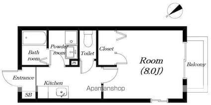 シャンラルジュ[1K/28.45m2]の間取図