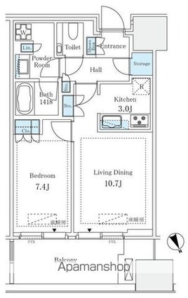 麻布台ヒルズレジデンスＢ[1LDK/53.7m2]の間取図