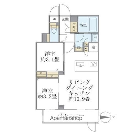 東京都中野区中野１丁目[2LDK/40.98m2]の間取図