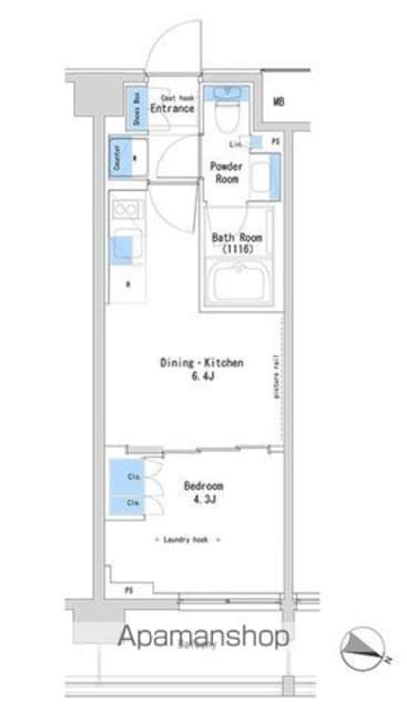 ルフォンプログレ中野富士見町ザ・レジデンス[1DK/26.26m2]の間取図