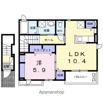 広島県福山市高西町３丁目[1LDK/45.13m2]の間取図