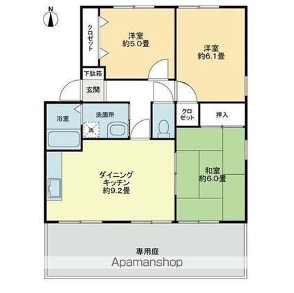 香川県高松市木太町[3DK/58.38m2]の間取図